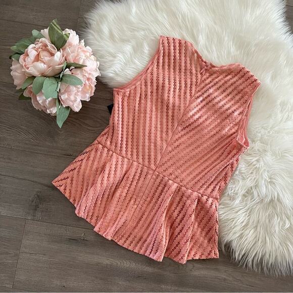 New New York & Co Pink Lace Peplum Blouse - Picture 4 of 6